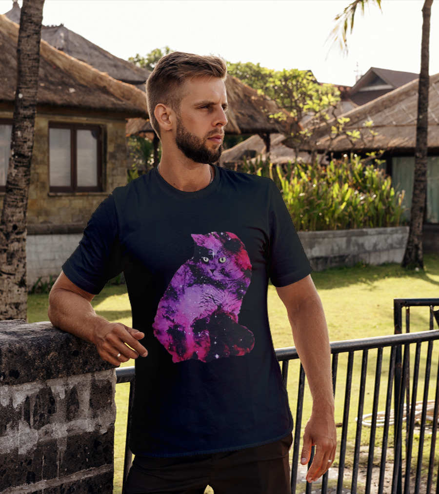 Galaxy Cat Joey Rooney Purple Nebula Cosmic T-Shirt
