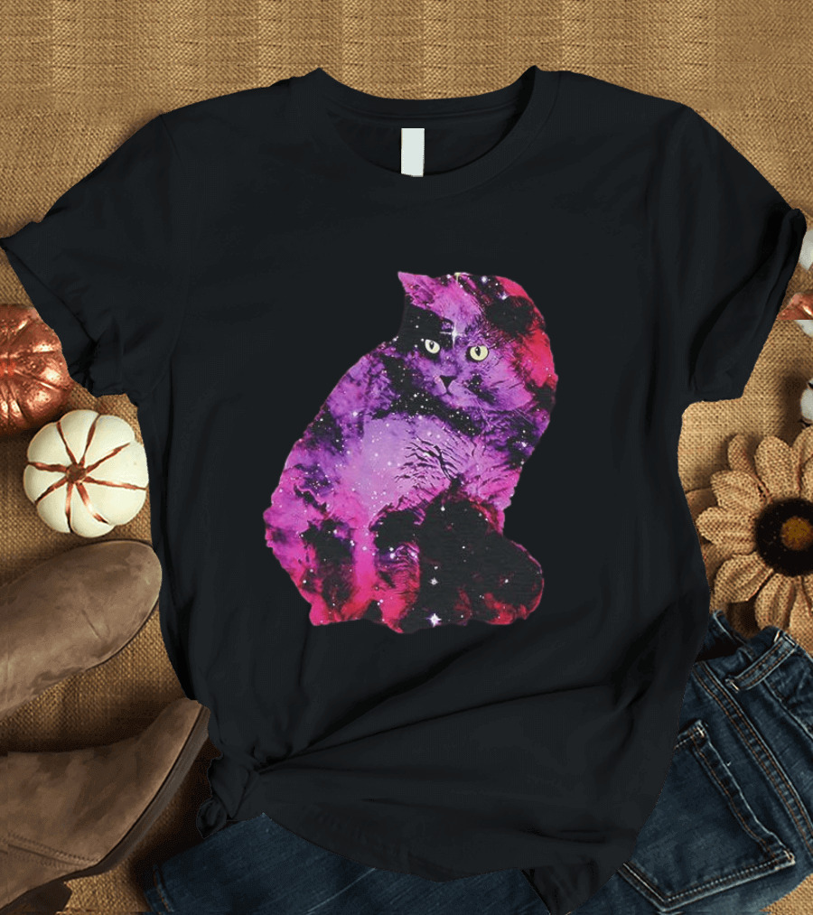 Galaxy Cat Joey Rooney Purple Nebula Cosmic T-Shirt