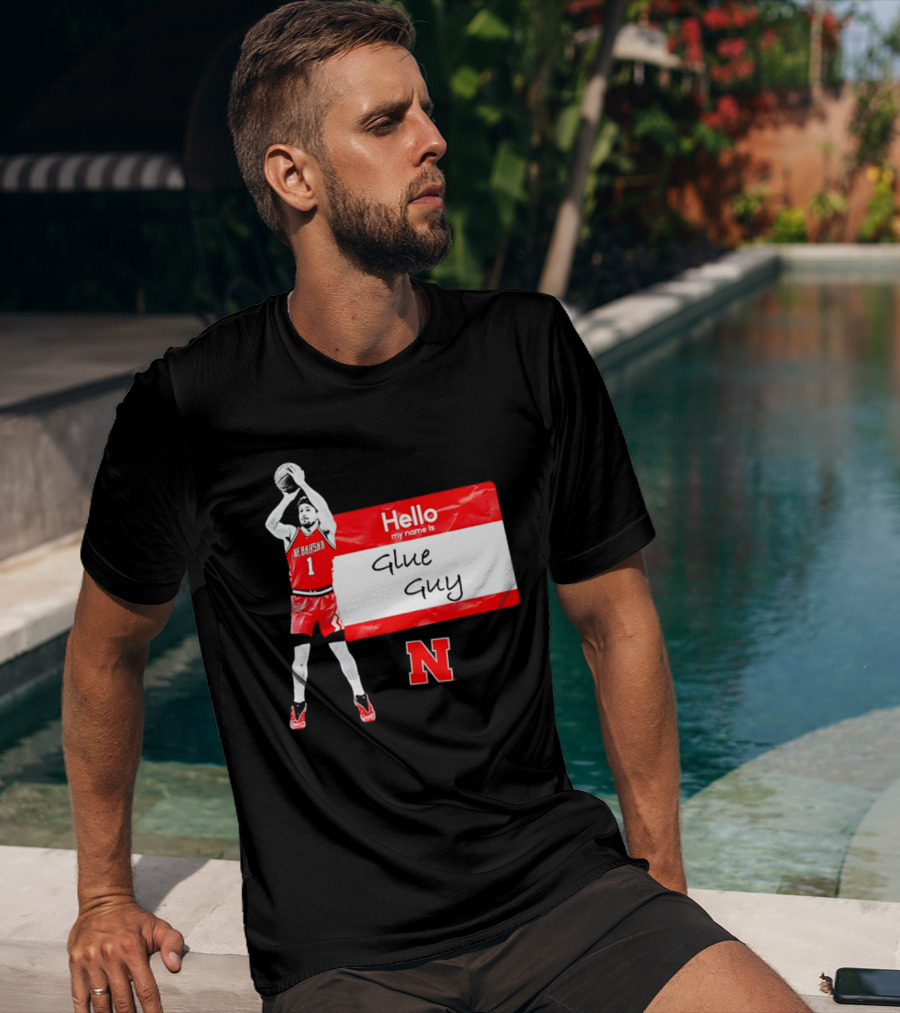 Sam Hoiberg Nebraska Cornhuskers Hello My Name Is Glue Guy T-Shirt