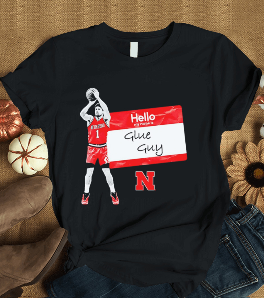Sam Hoiberg Nebraska Cornhuskers Hello My Name Is Glue Guy T-Shirt