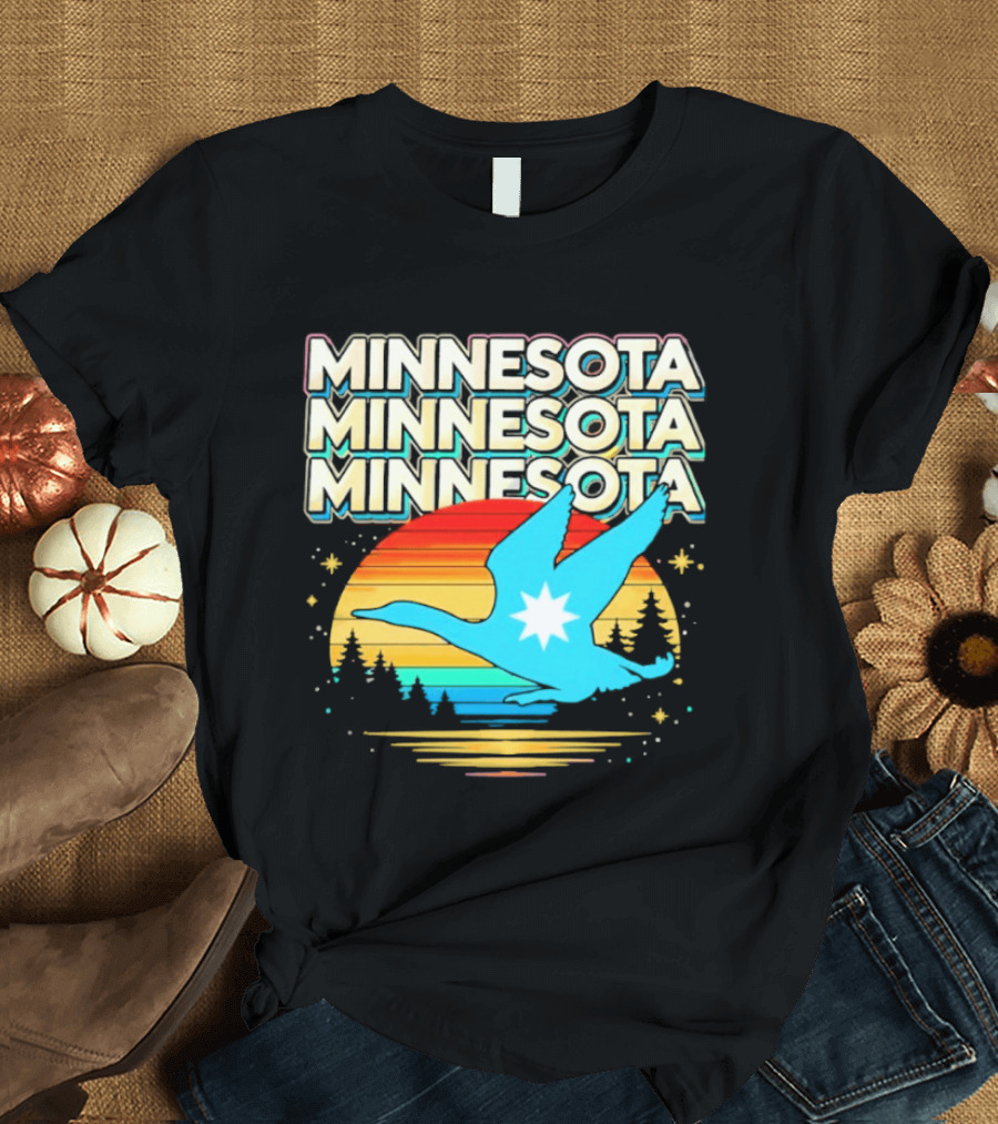 MINNESOTA Resistance 2026 Goose Sunset Forest Scene T-Shirt