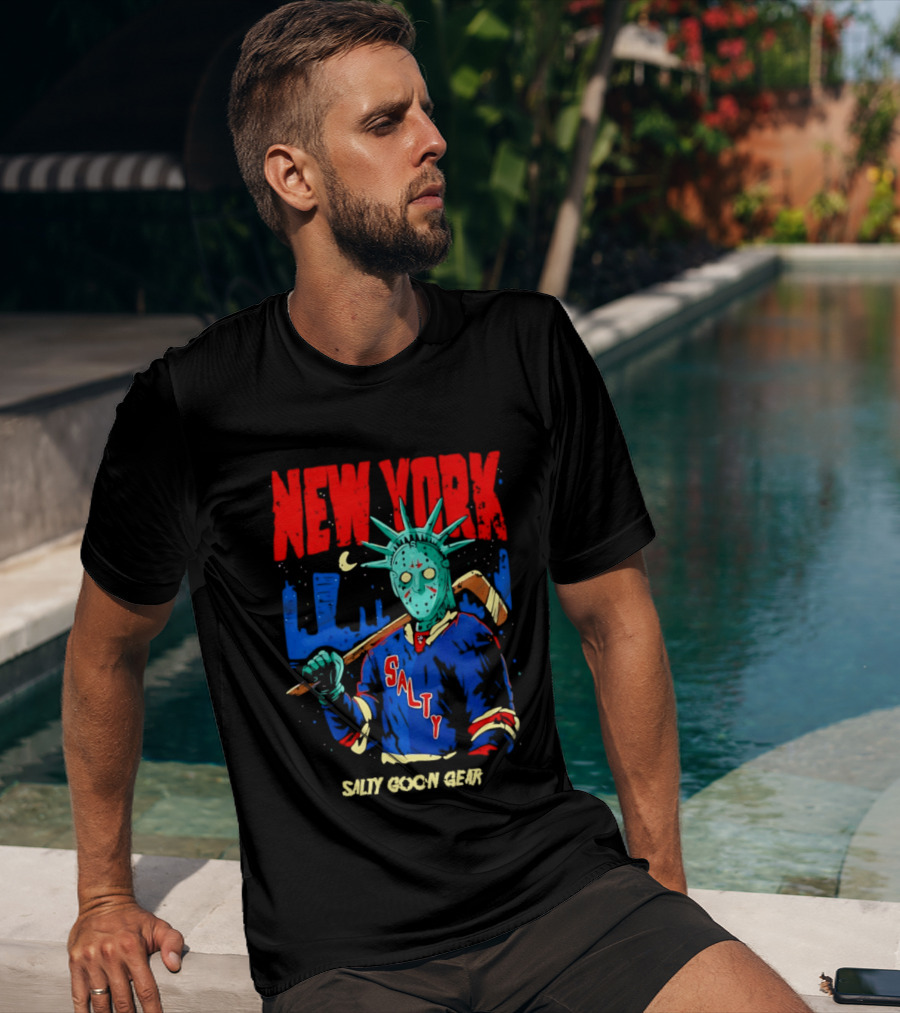 New York Salty Goon Liberty Mask Hockey Player Salty Goon Gear T-Shirt