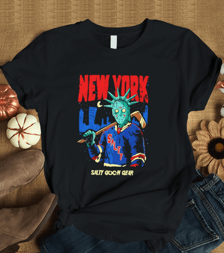 New York Salty Goon Liberty Mask Hockey Player Salty Goon Gear T-Shirt