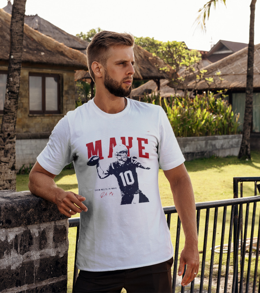 Drake Maye 10 New England Patriots Snow Melts In Wave T-Shirt