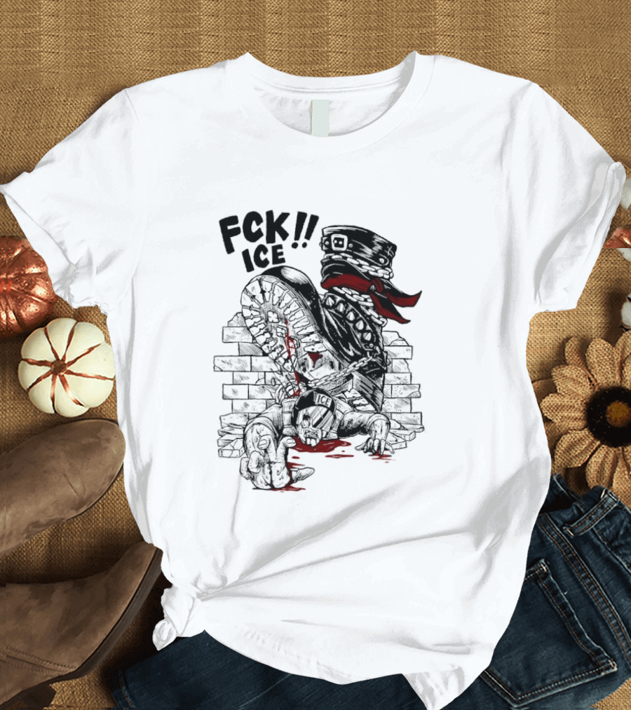 Fck ICE Text With Ice Boot And Bricks T-Shirt