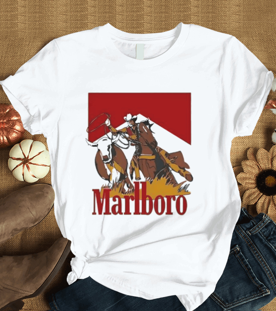 Marlboro Cowboy With Lasso Riding Horse Rugged Outdoors Adventure T-Shirt