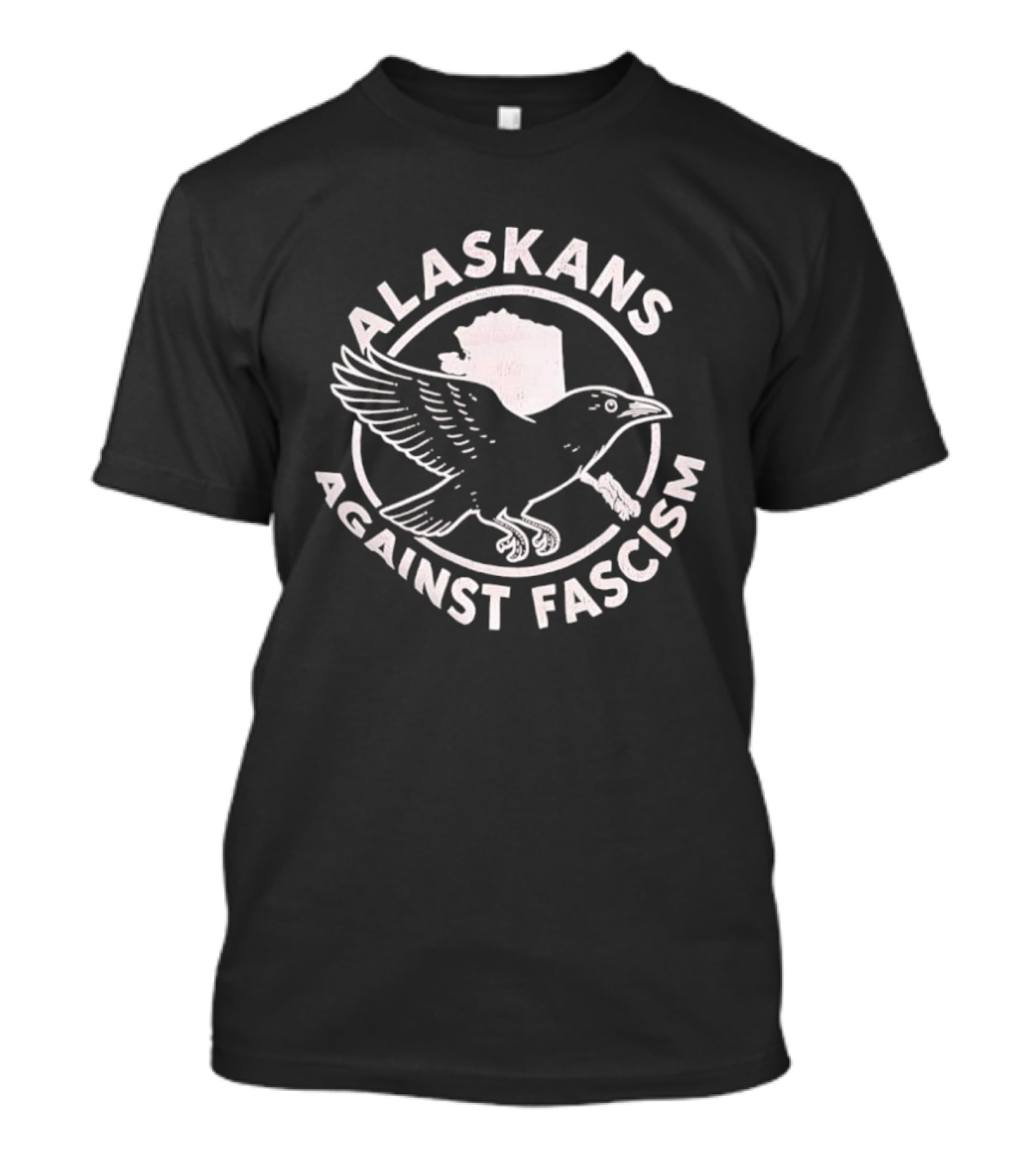 Alaskans Against Fascism Raven Activism Symbol With Alaska Map T-Shirt