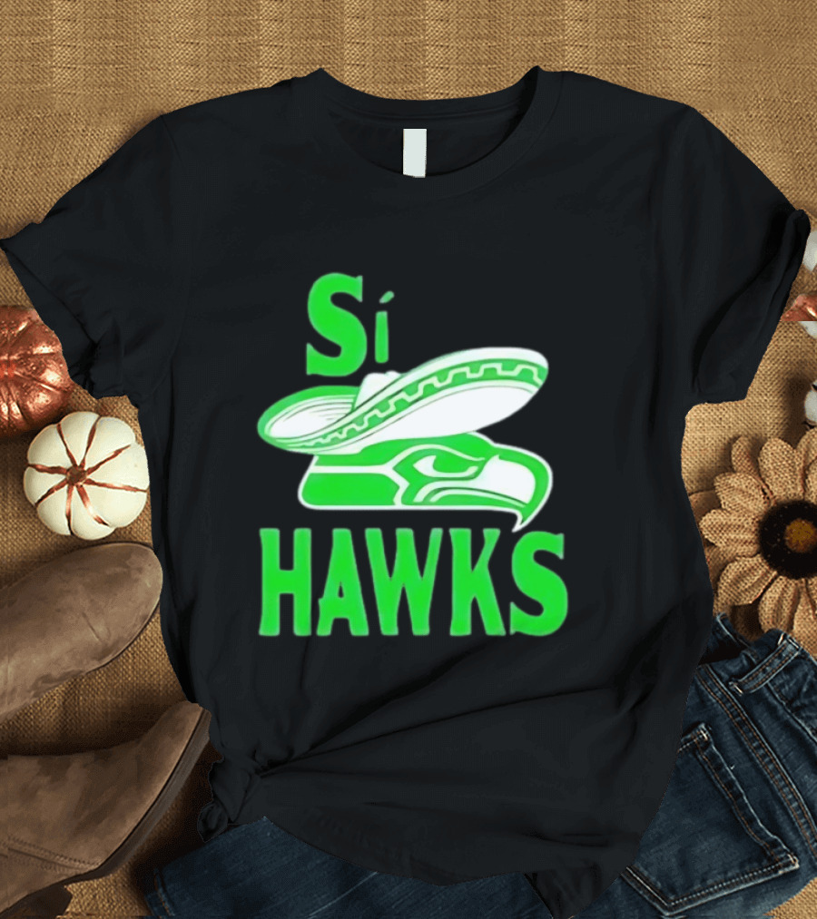 Si Hawks Mexican Sombrero Green Hawk T-Shirt