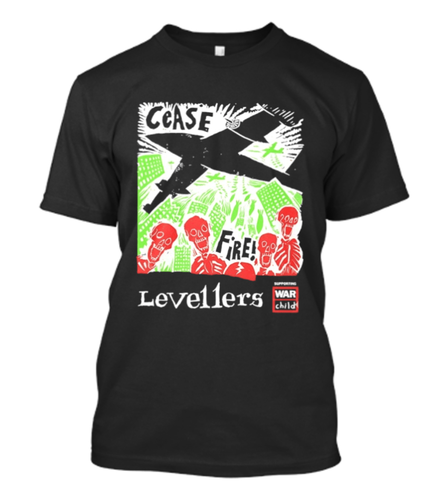 Cease Fire Levellers Red Skeletons Urban Scene T-Shirt
