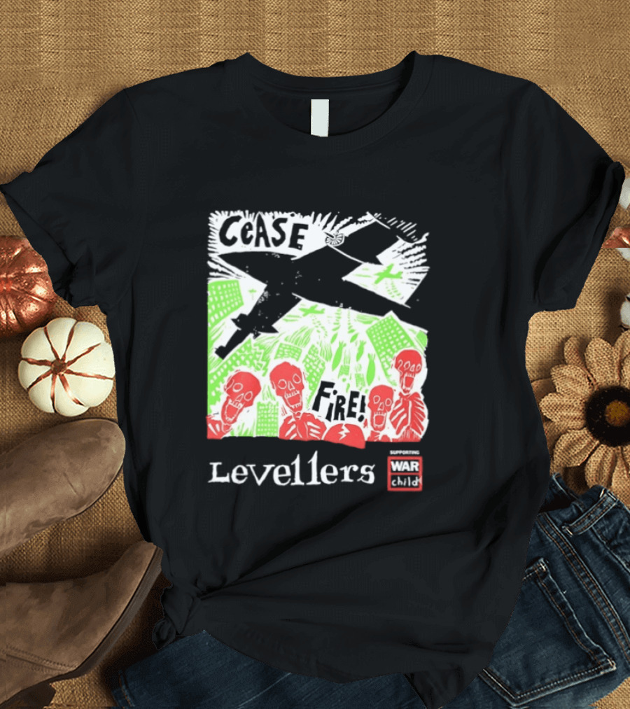 Cease Fire Levellers Red Skeletons Urban Scene T-Shirt