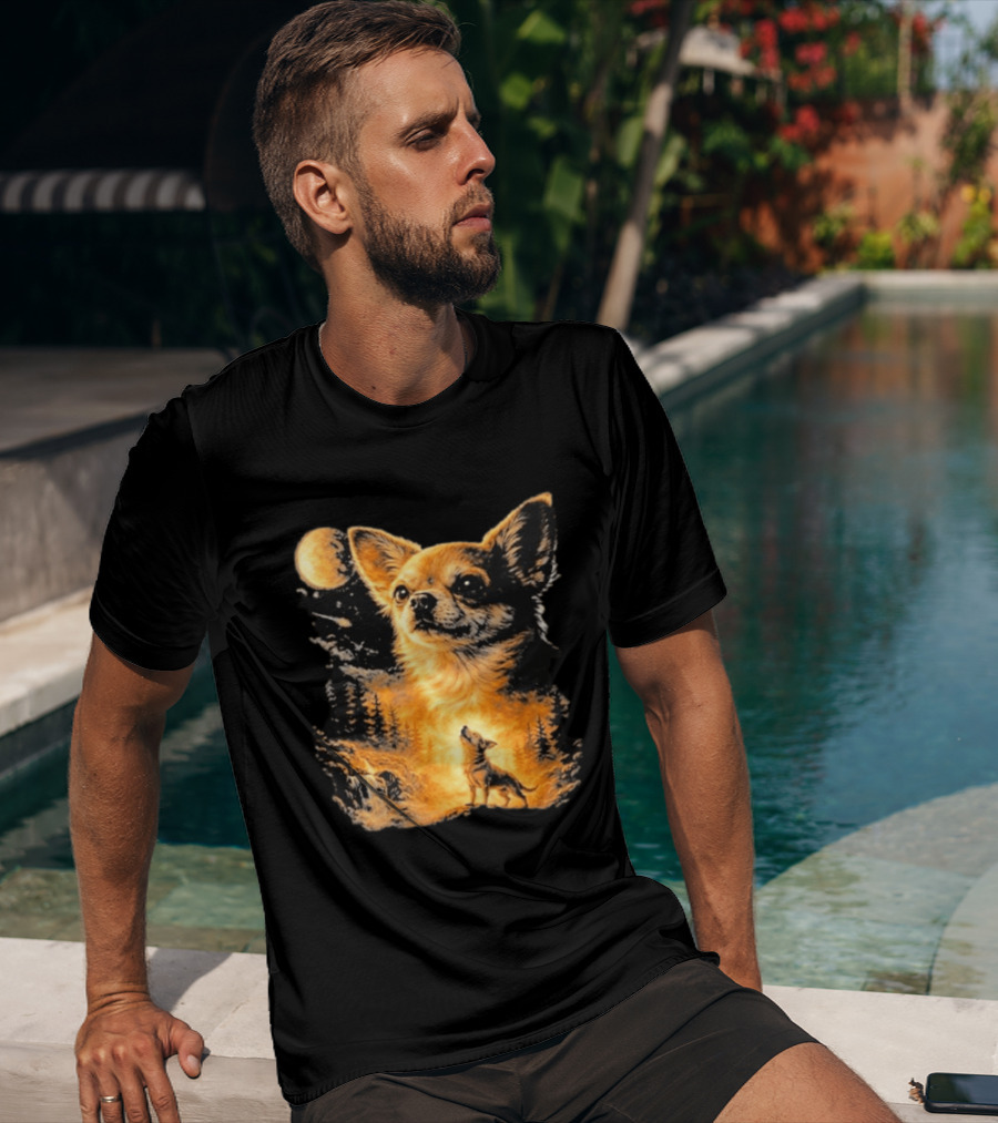 Chihuahua Wolf Moon Forest Scene T-Shirt
