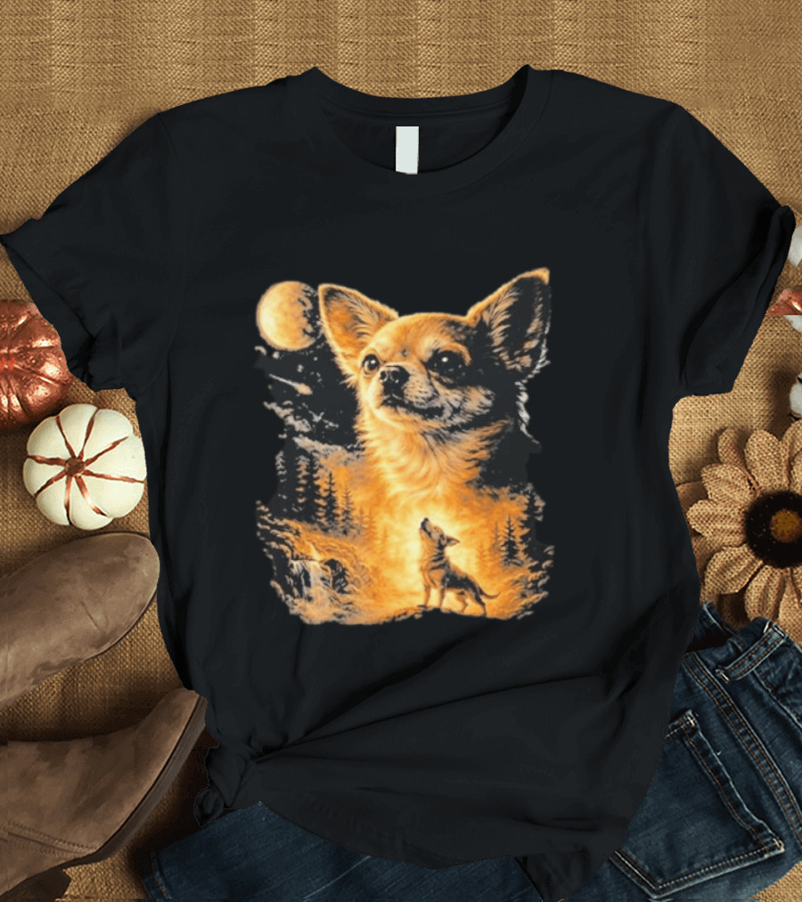 Chihuahua Wolf Moon Forest Scene T-Shirt
