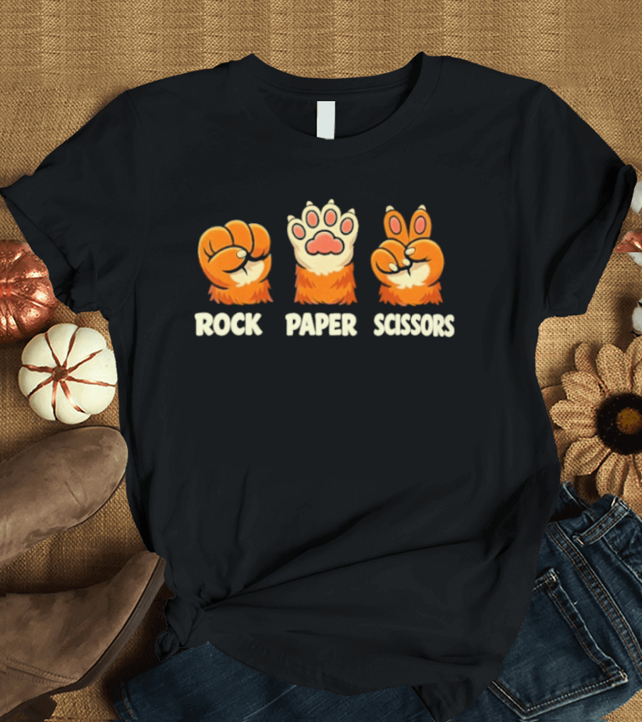 Rock Paper Scissors Cat Paw Humor Pet Lover Meme T-Shirt