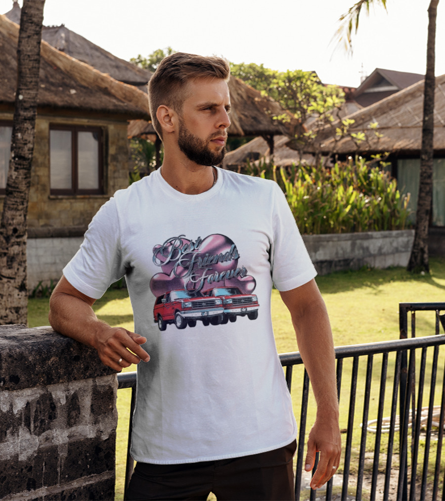 Best Friends Forever Classic Ford Cars With Pink Heart T-Shirt