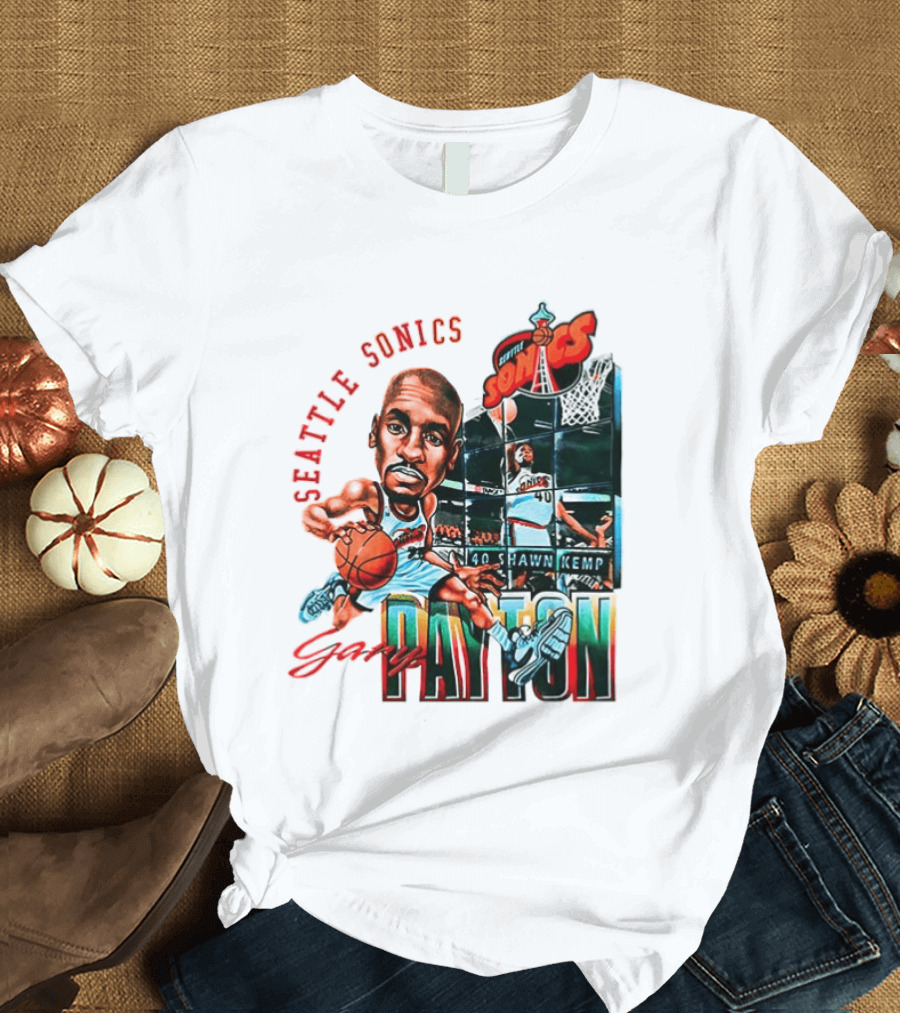 Seattle Sonics Gary Payton Shawn Kemp Big Head NBA 40 T-Shirt