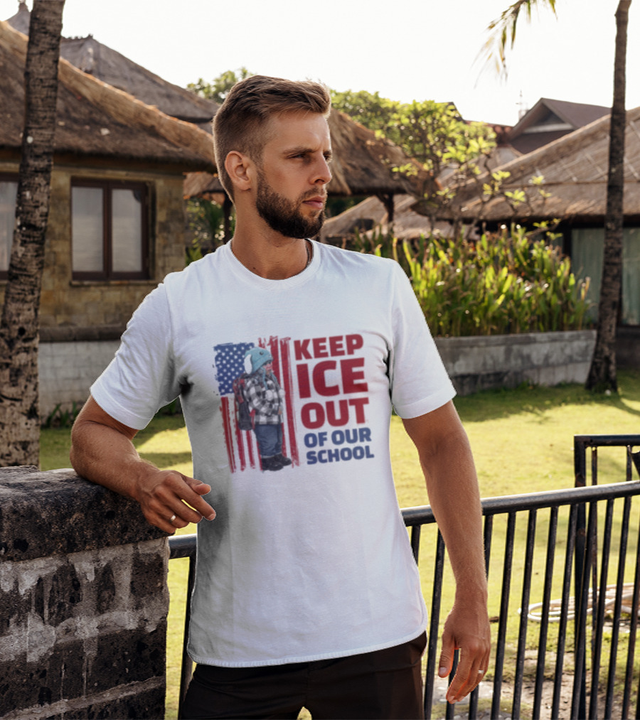 KEEP ICE OUT OF OUR SCHOOL USA Flag Blue Eagle Hat Kid Protest T-Shirt