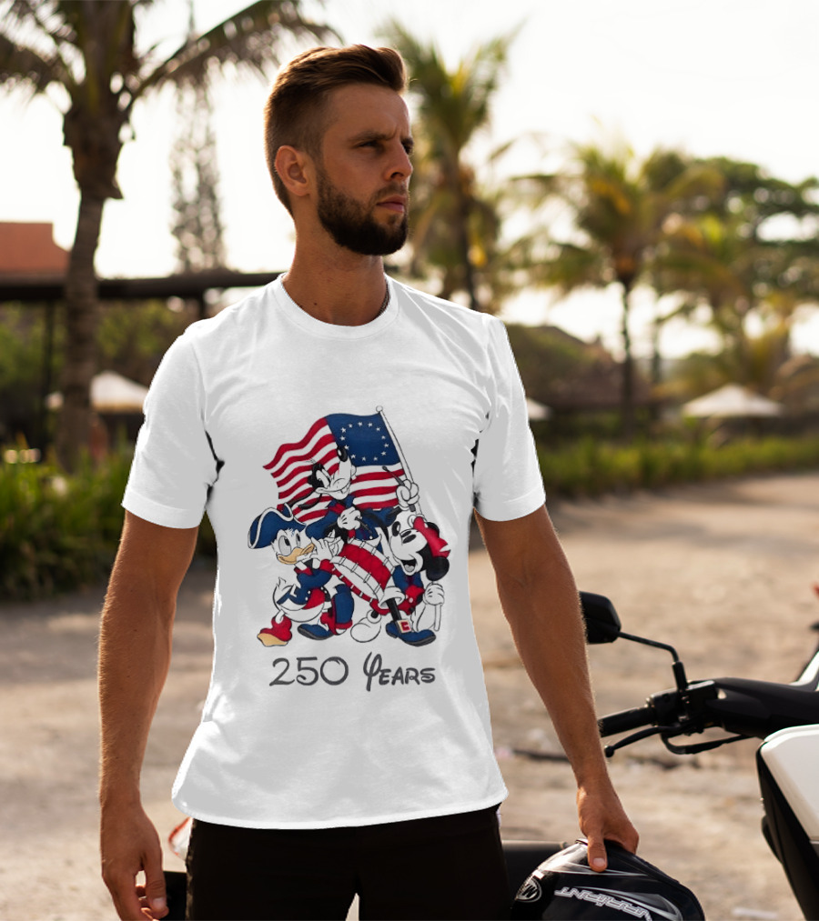 Mickey Mouse Donald Goofy 250 Years Disney Anniversary USA Flag Celebration T-Shirt