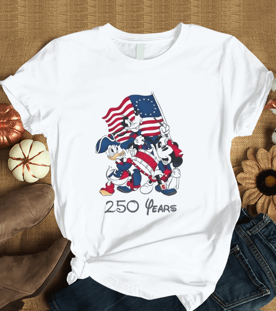 Mickey Mouse Donald Goofy 250 Years Disney Anniversary USA Flag Celebration T-Shirt