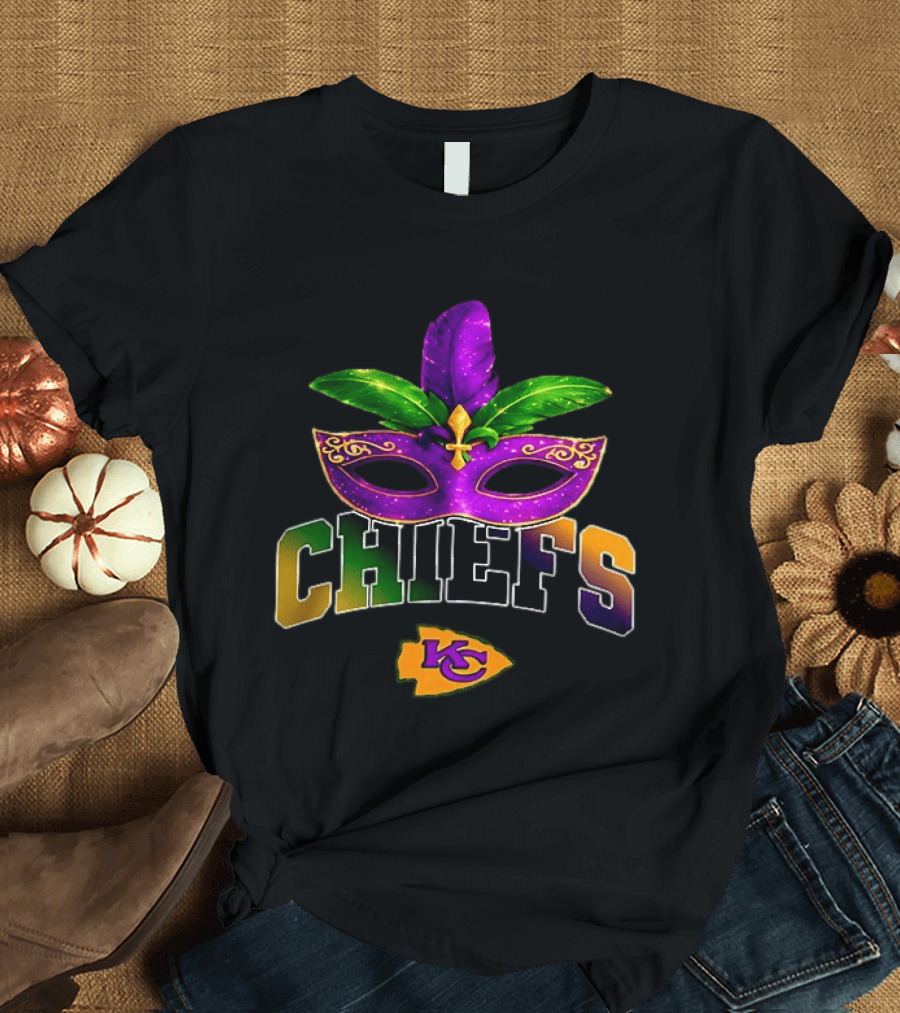 Kansas City Chiefs Mardi Gras Mask Fleur De Lis T-Shirt
