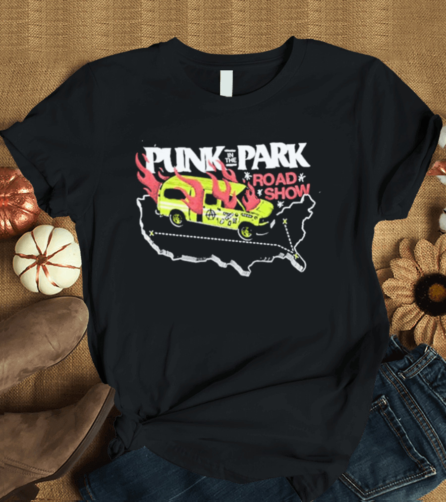 Punk In The Park Road Show 2026 Flaming Van USA Map Tour T-Shirt