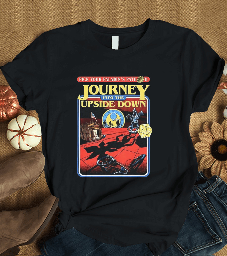 Pick Your Paladin's Path Journey Into The Upside Down Comic Dice Retro Scene T-Shirt
