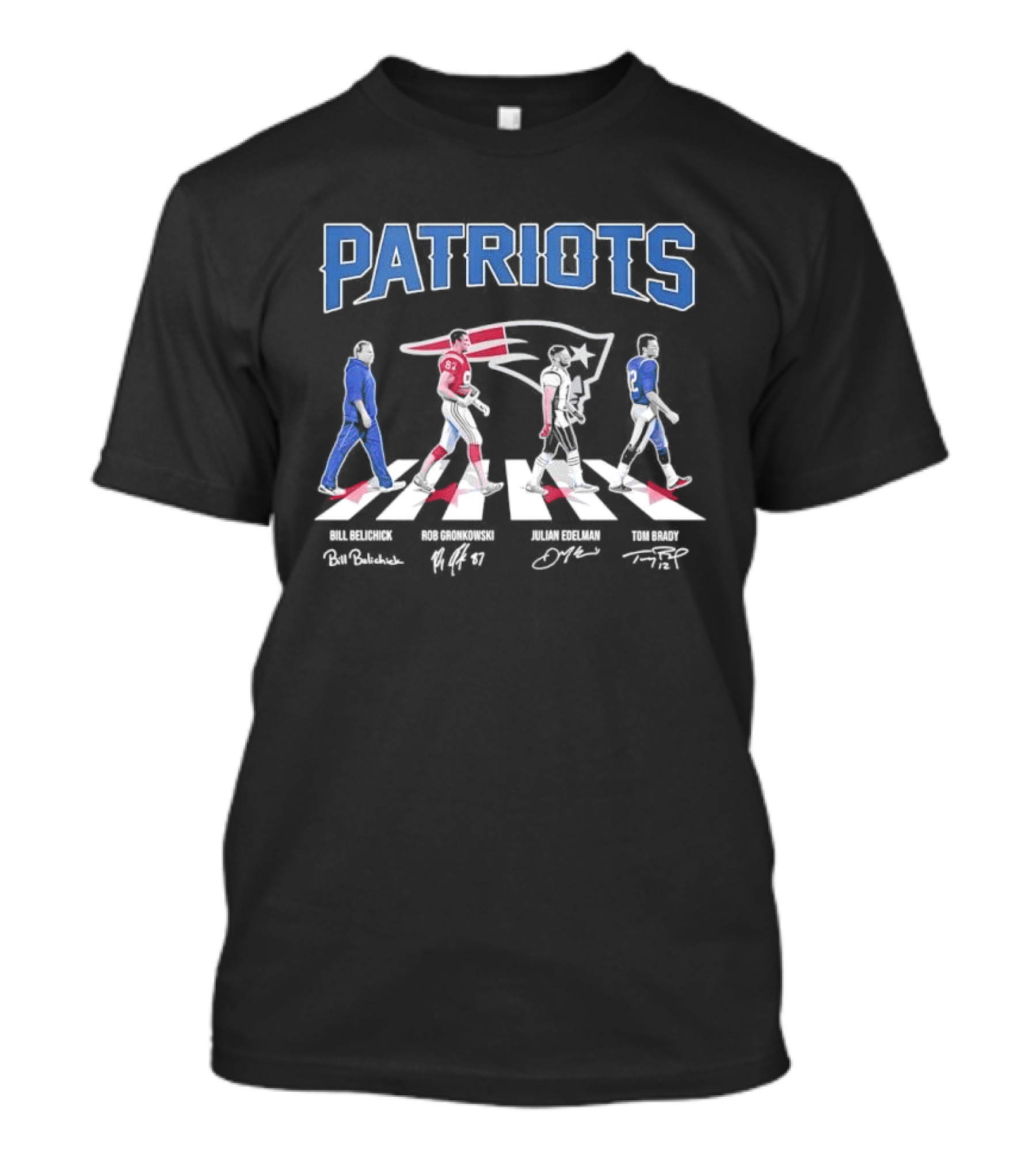 New England Patriots Abbey Road Bill Belichick Rob Gronkowski Julian Edelman Tom Brady Parade T-Shirt