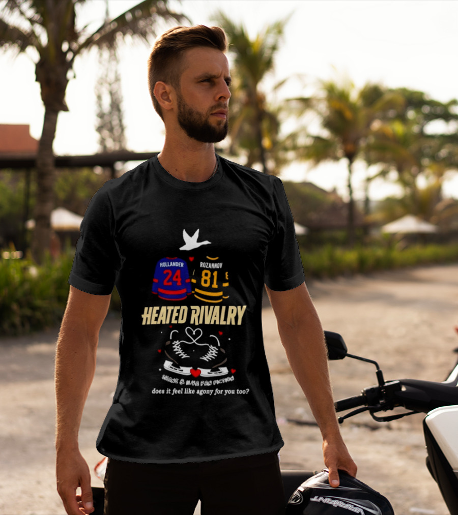 Heated Rivalry Hollander 24 Kozlow 81 Skates Heart Romance Does It Feel Like Agony For You Too T-Shirt