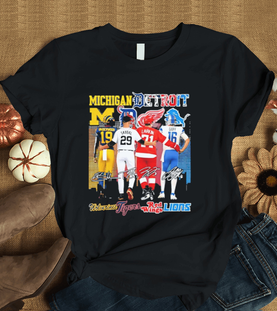 Michigan Wolverines X Tigers X Red Wings X Lions Detroit Sports Players T-Shirt