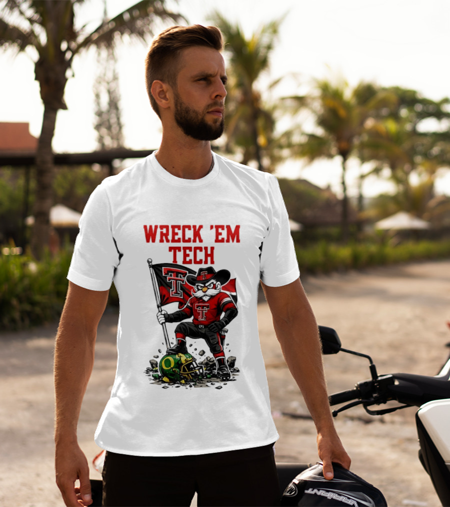 Wreck 'Em Tech Texas Tech Red Raiders Raider Red Flag And Helmet T-Shirt