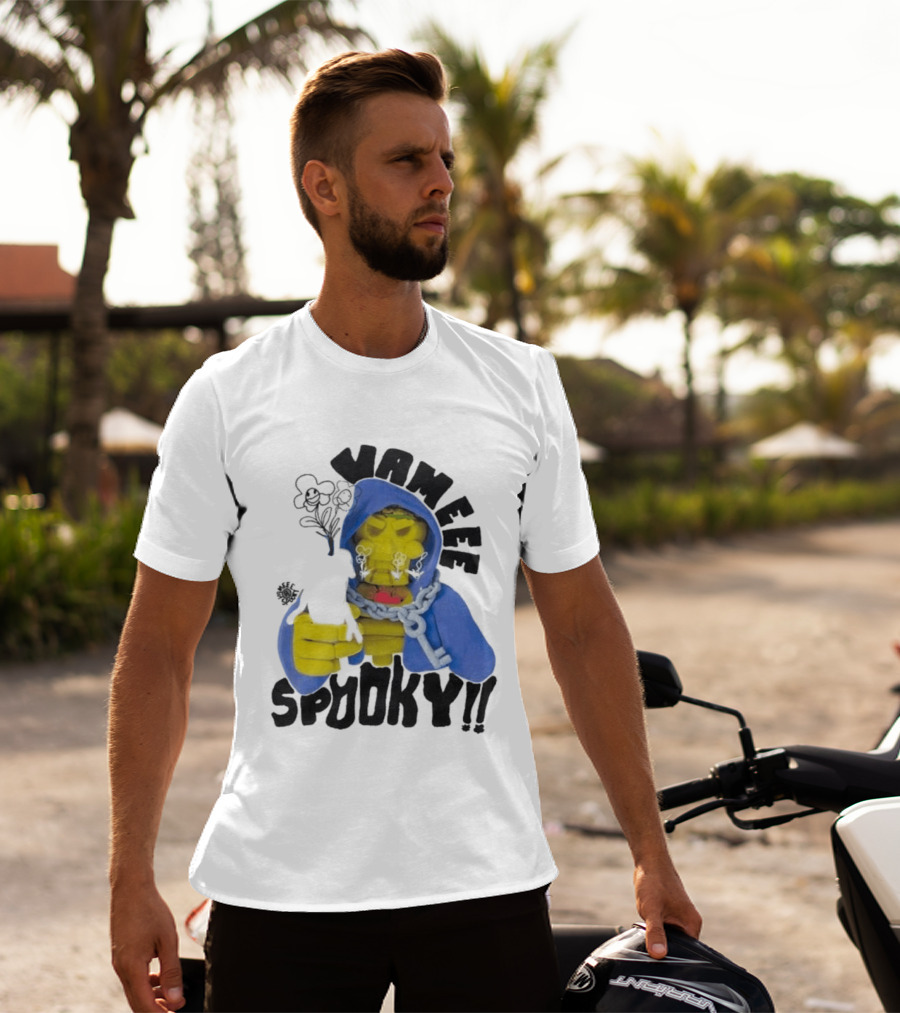 Vameee Spooky Skeleton In Blue Hood With Chains T-Shirt