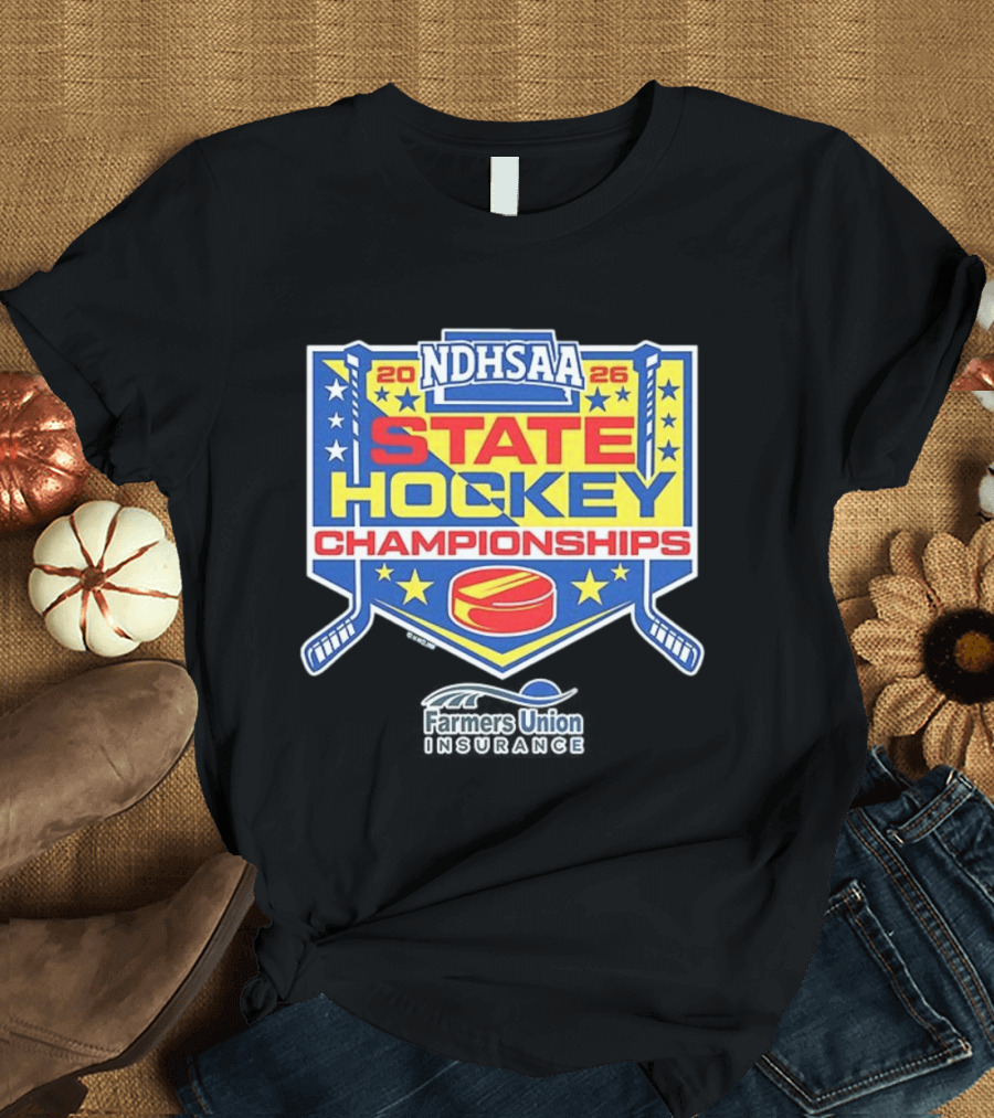 NDHSAA 2026 State Hockey Championships Merchandise Farmers Union Insurance T-Shirt