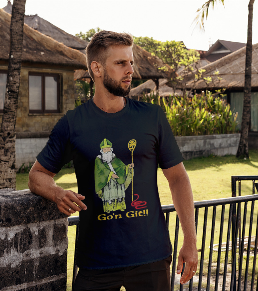Go'n Git St Patrick Vintage Illustration With Staff And Smoke T-Shirt