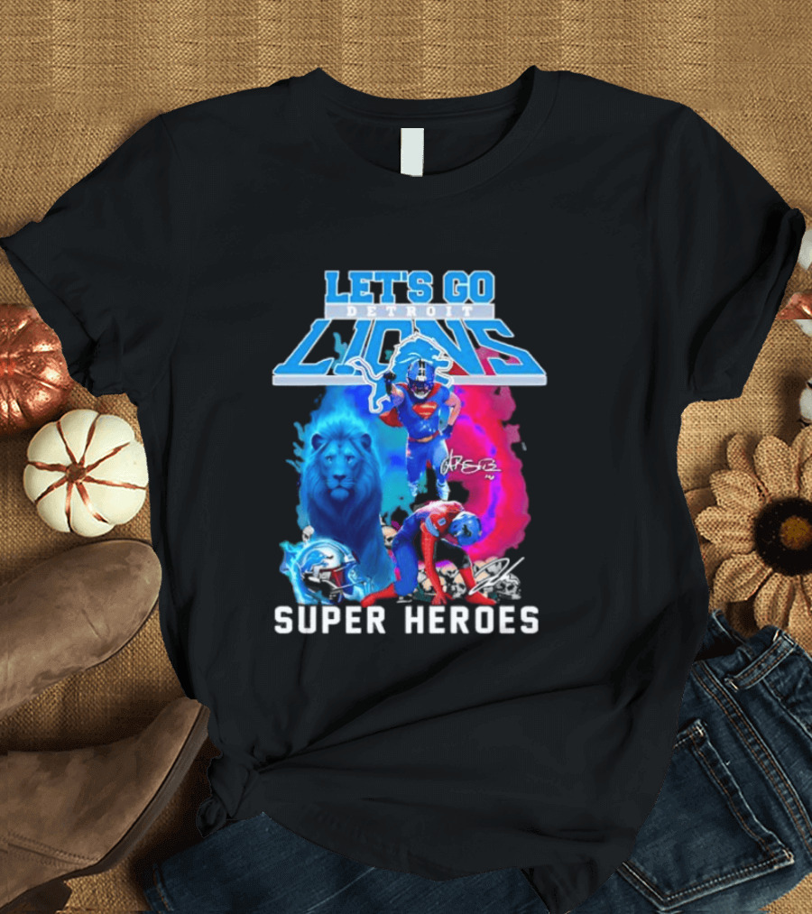 Let's Go Detroit Lions Jahmyr Gibbs Amon Ra St Brown Super Heroes T-Shirt