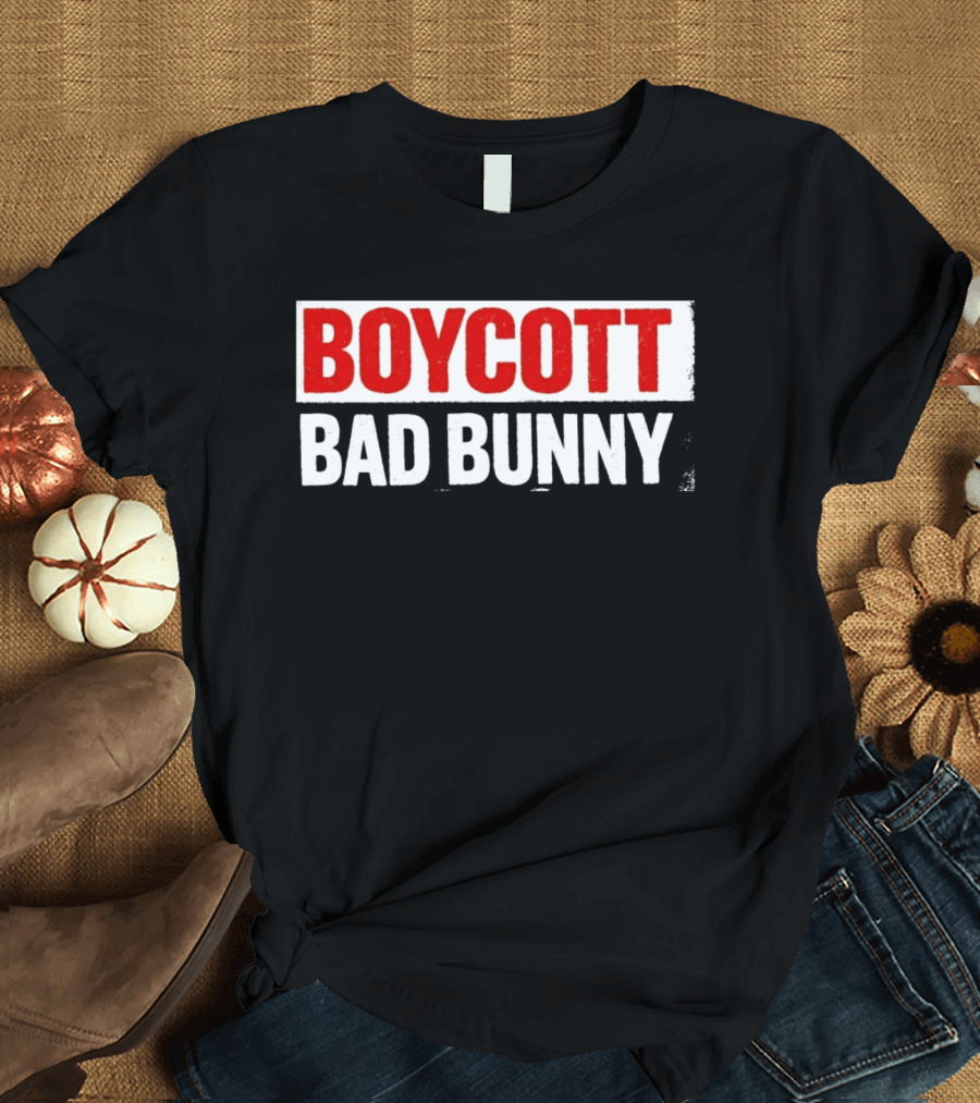 Boycott Bad Bunny Text Bold Red And White T-Shirt
