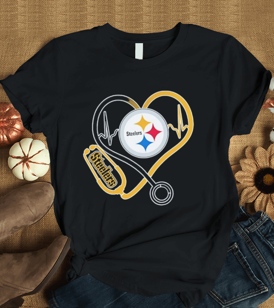 Nurse Heart Stethoscope Pittsburgh Steelers T-Shirt
