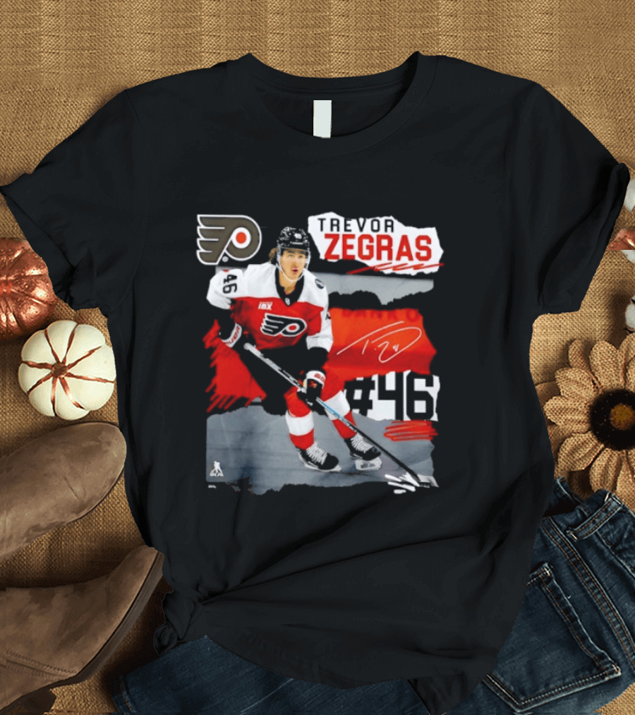 Philadelphia Flyers Trevor Zegras Hockey Player 46 Signature Ice Series T-Shirt