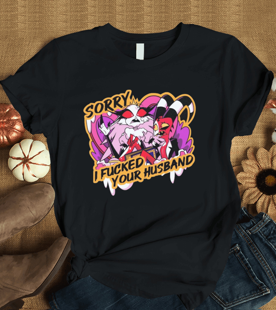 Sorry I Fucked Your Husband Characters With Purple And Red Comic T-Shirt