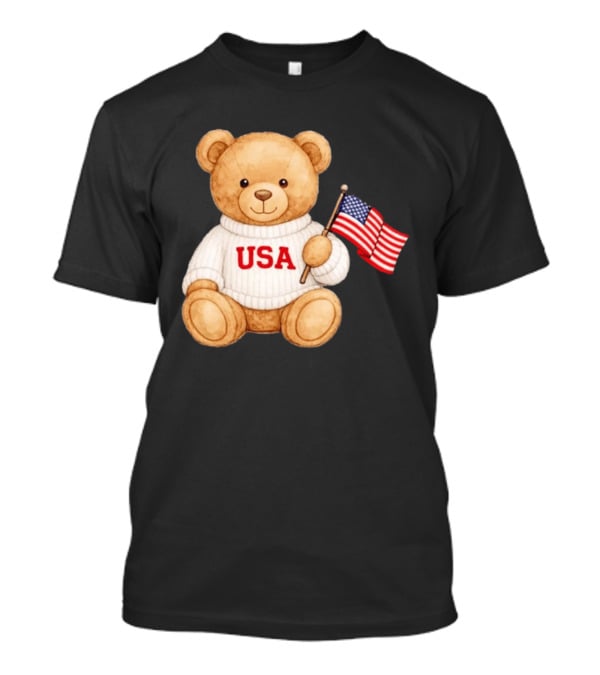 USA Teddy Bear Holding American Flag T-Shirt