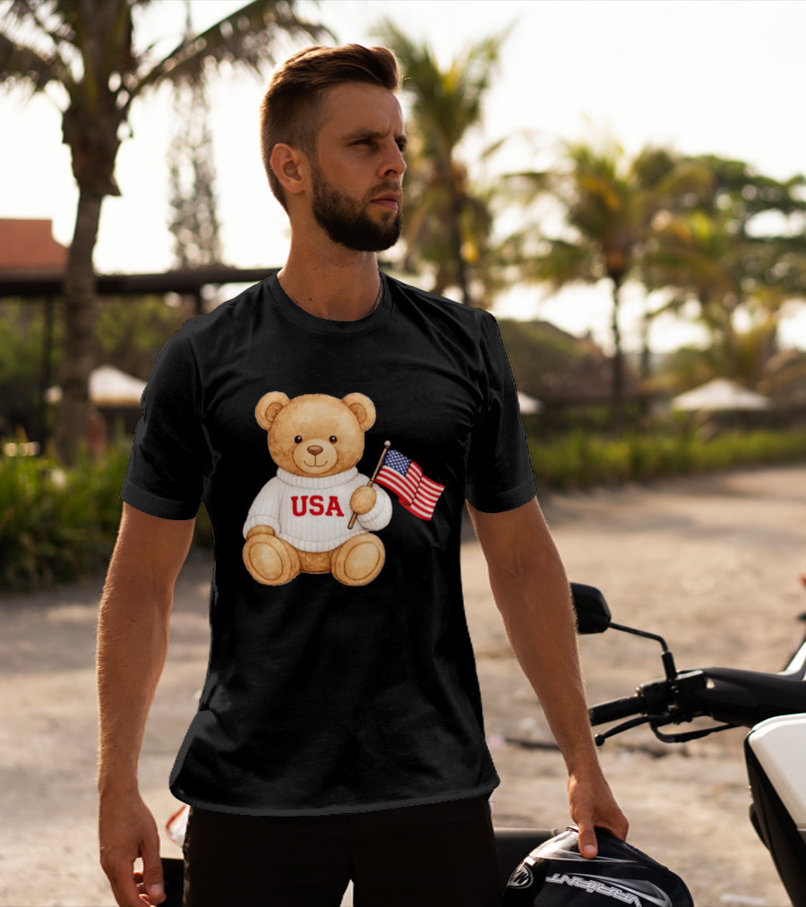USA Teddy Bear Holding American Flag T-Shirt