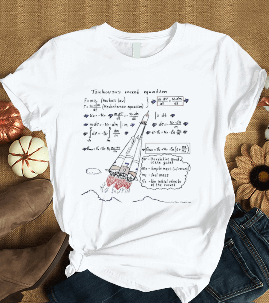 Konstantin Tsiolkovsky Rocket Science Equation Blueprint Sketch With Math And Spaceship T-Shirt