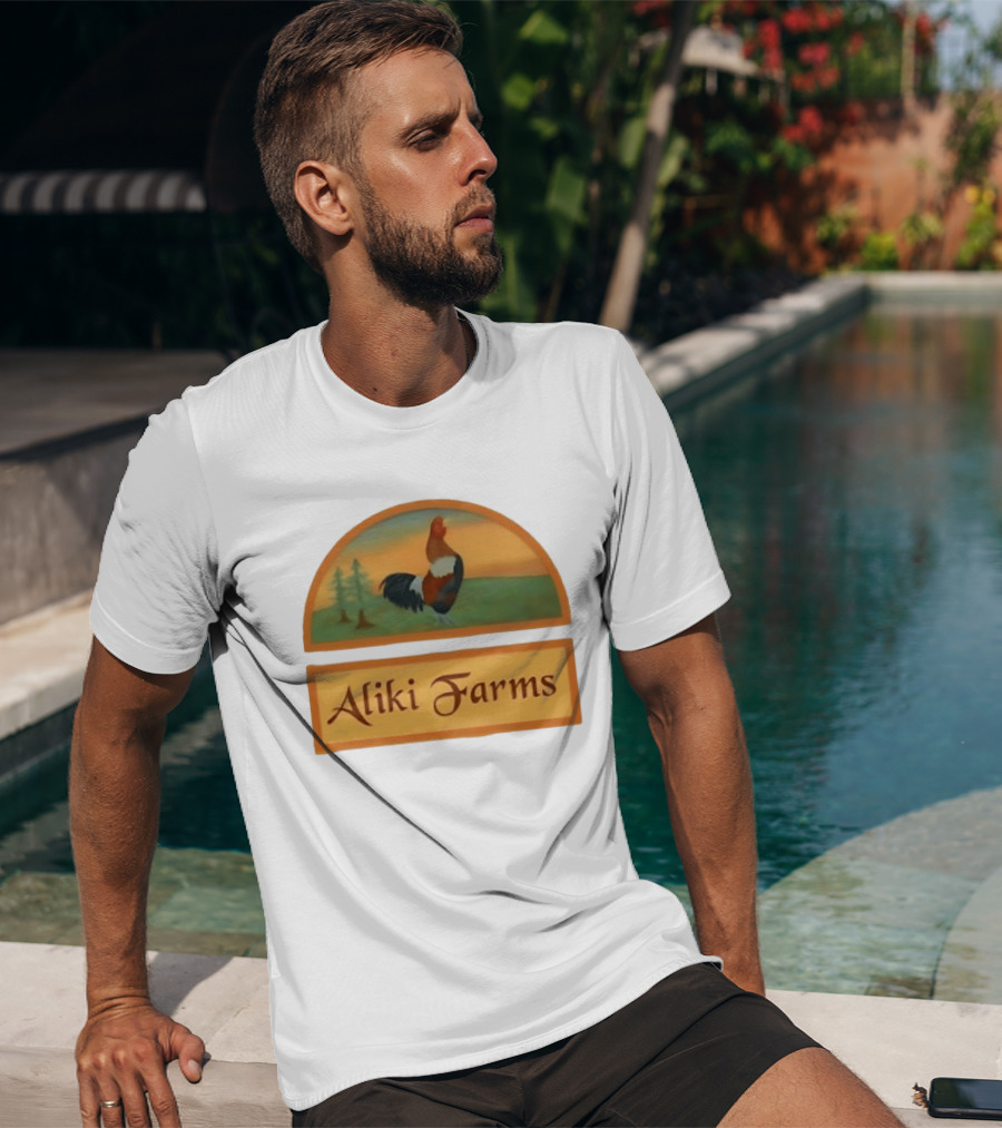 Aliki Farms Rooster Scene With Trees T-Shirt
