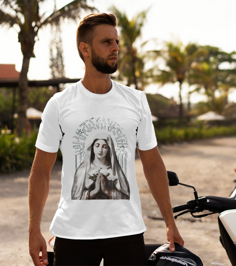 Virgin Mary With White Roses Holy Mary Mother Of Us Pray For Us Gothic T-Shirt