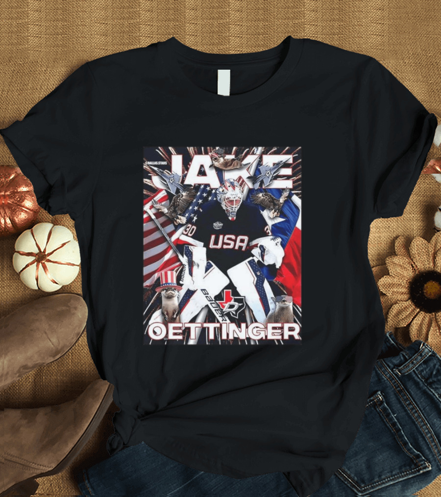 Jake Oettinger USA Hockey Olympics Dallas Stars Bauer T-Shirt