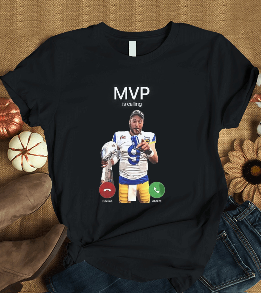 MVP Matthew Stafford Holding Trophy Los Angeles Football Celebration T-Shirt