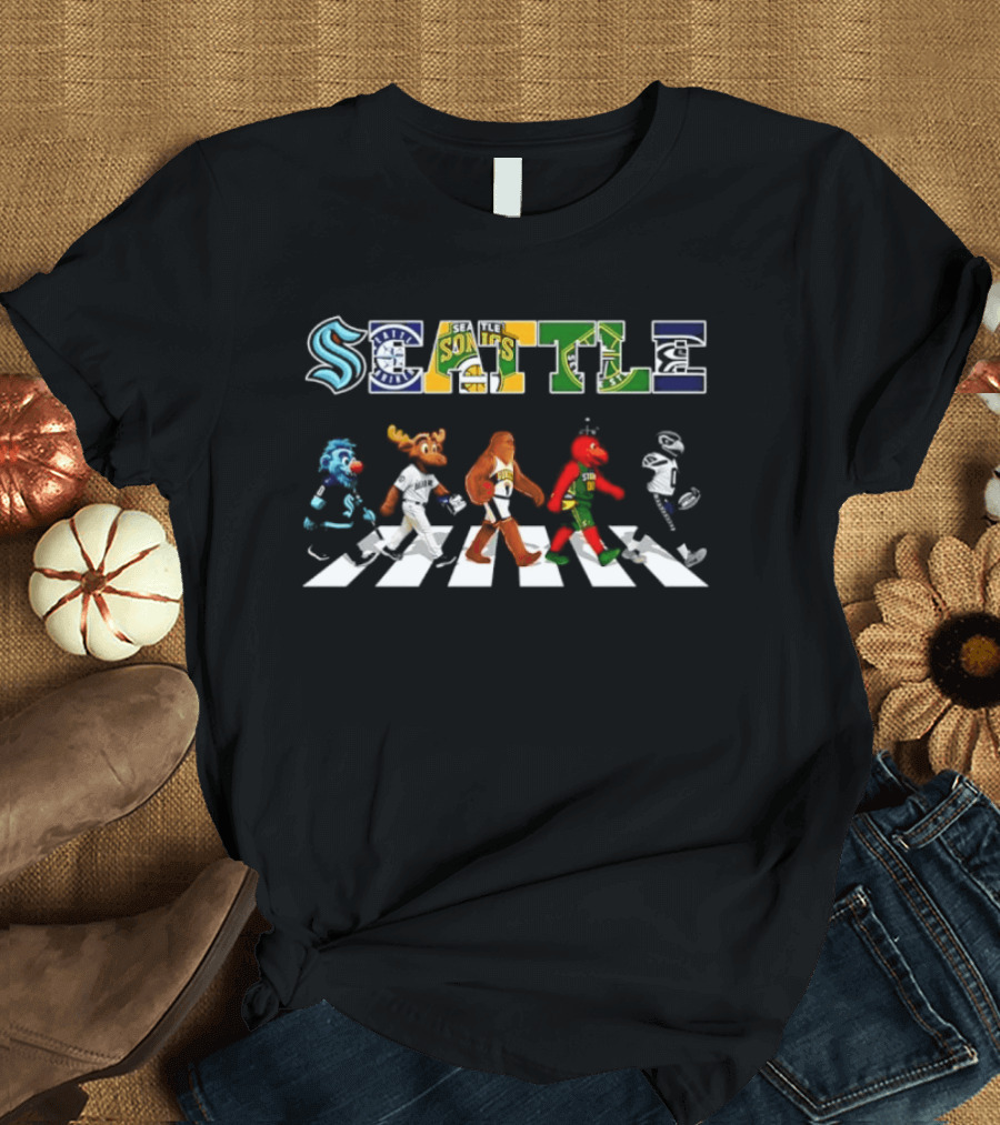 Seattle Sports Teams Blitz Mariner Moose Squatch Boomer Rhino Mascots T-Shirt