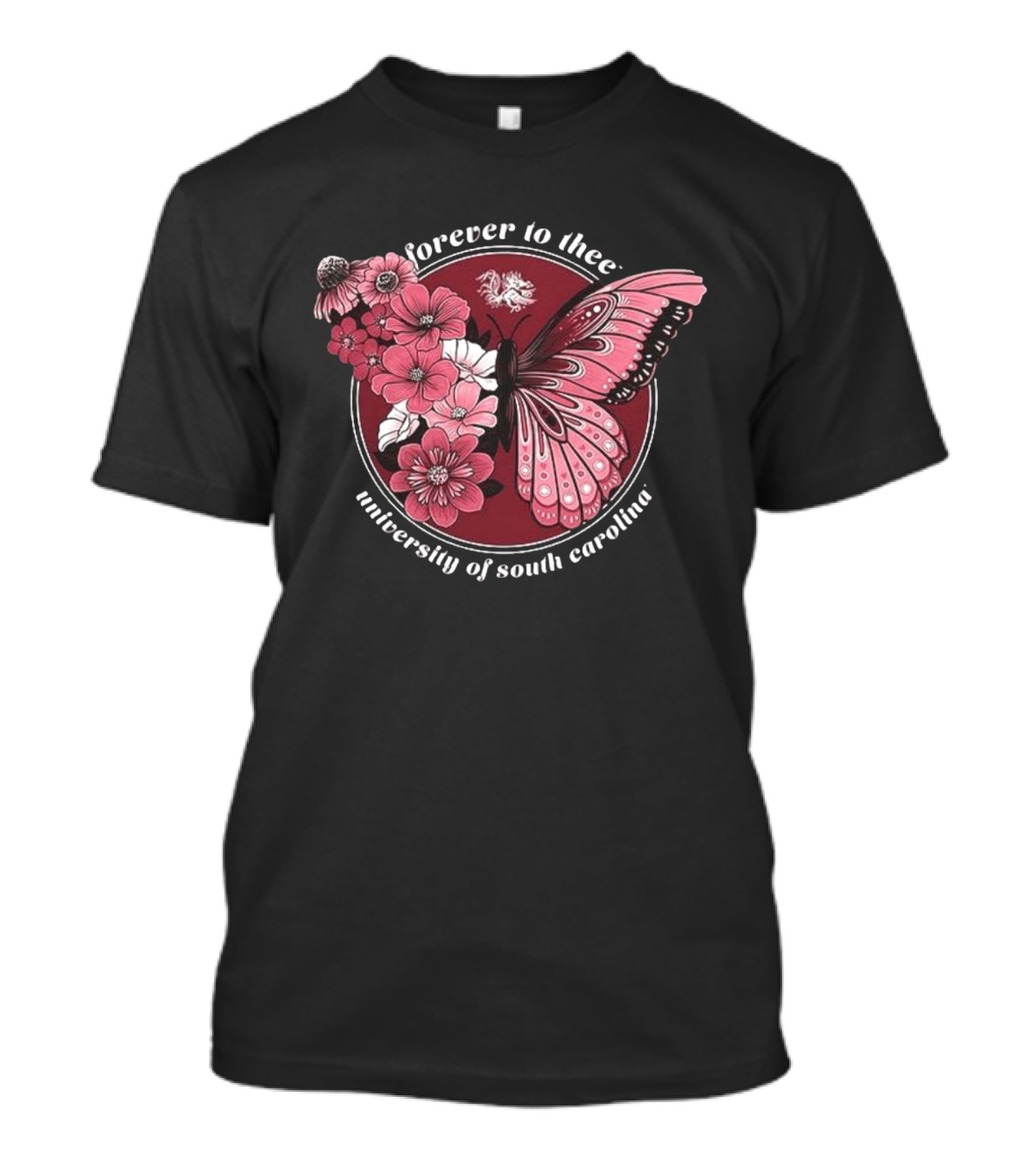 South Carolina Gamecocks Garnet Butterfly Forever To Thee University Flowers T-Shirt