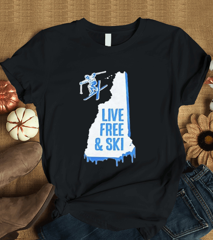 New Hampshire Live Free & Ski Winter Adventure Skiing T-Shirt