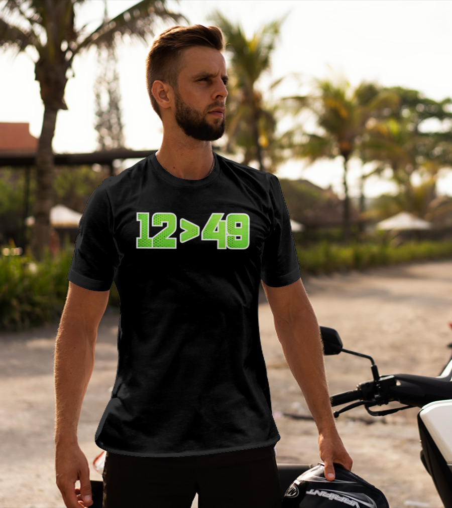 Seattle 12 Greater Than 49 Neon Green Football Fan Gear T-Shirt