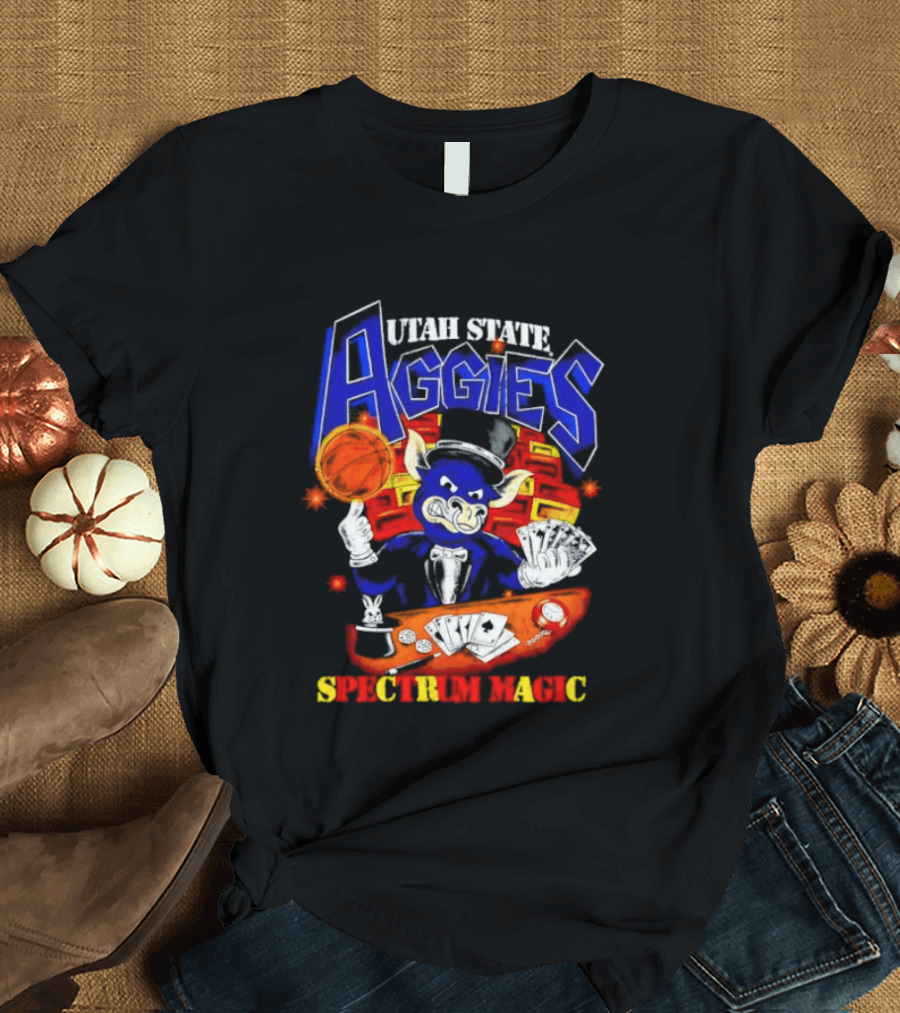 Utah State Aggies Spectrum Magic Basketball Theme With Cards T-Shirt