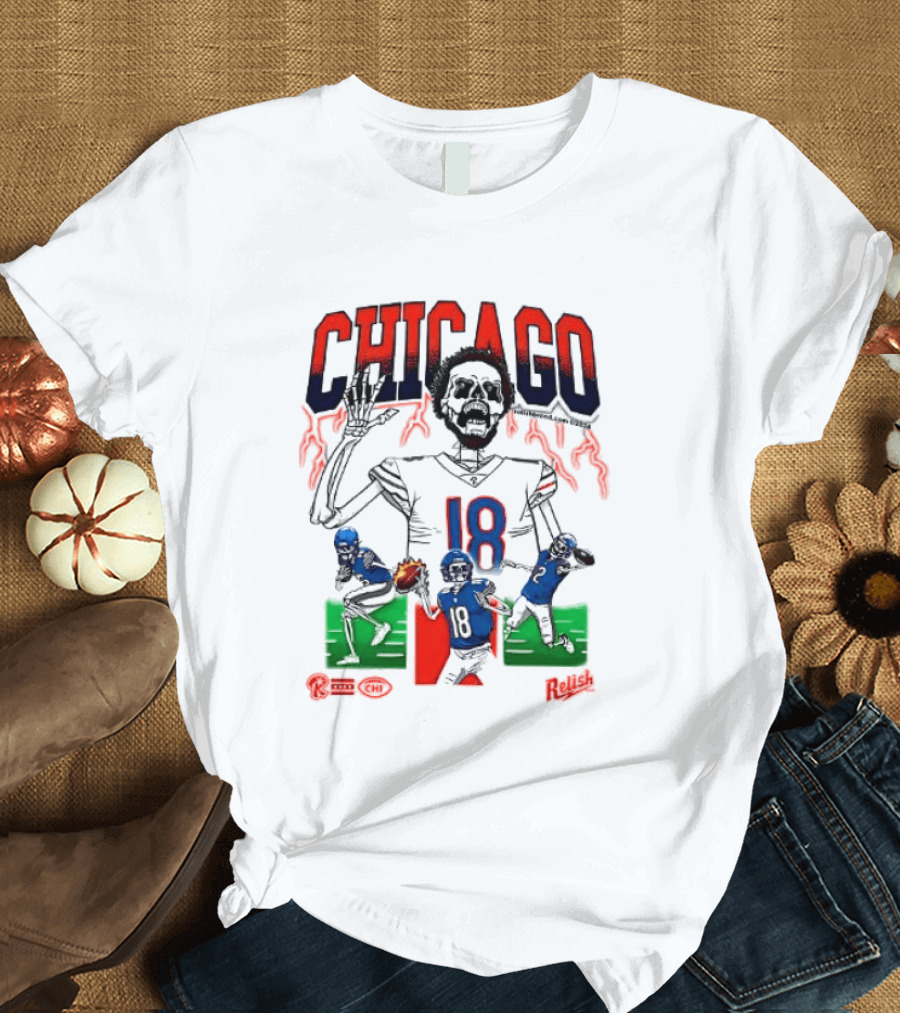 Chicago Football Skeleton Number 18 Claw Action T-Shirt